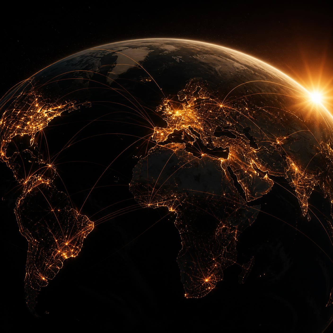 Earth at night with connected city lights
